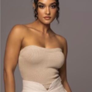 JLUXLABEL Beige Knit Bustier